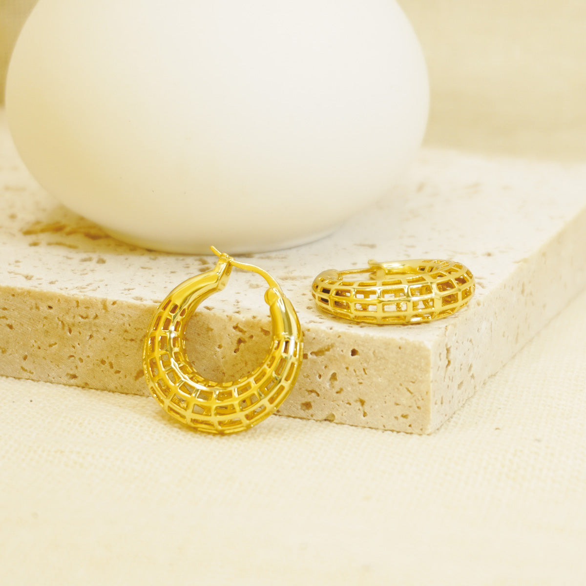 Hollow Carved Design Gold Hoop Earrings