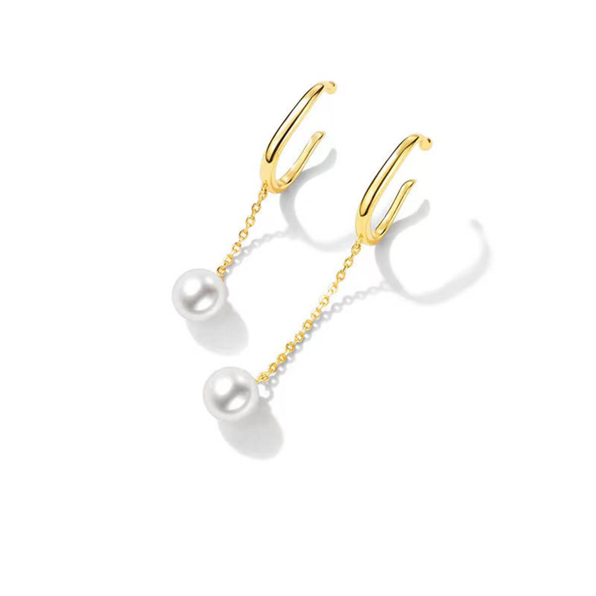 White Gold Clip-On Organic Pearl Drop Earrings