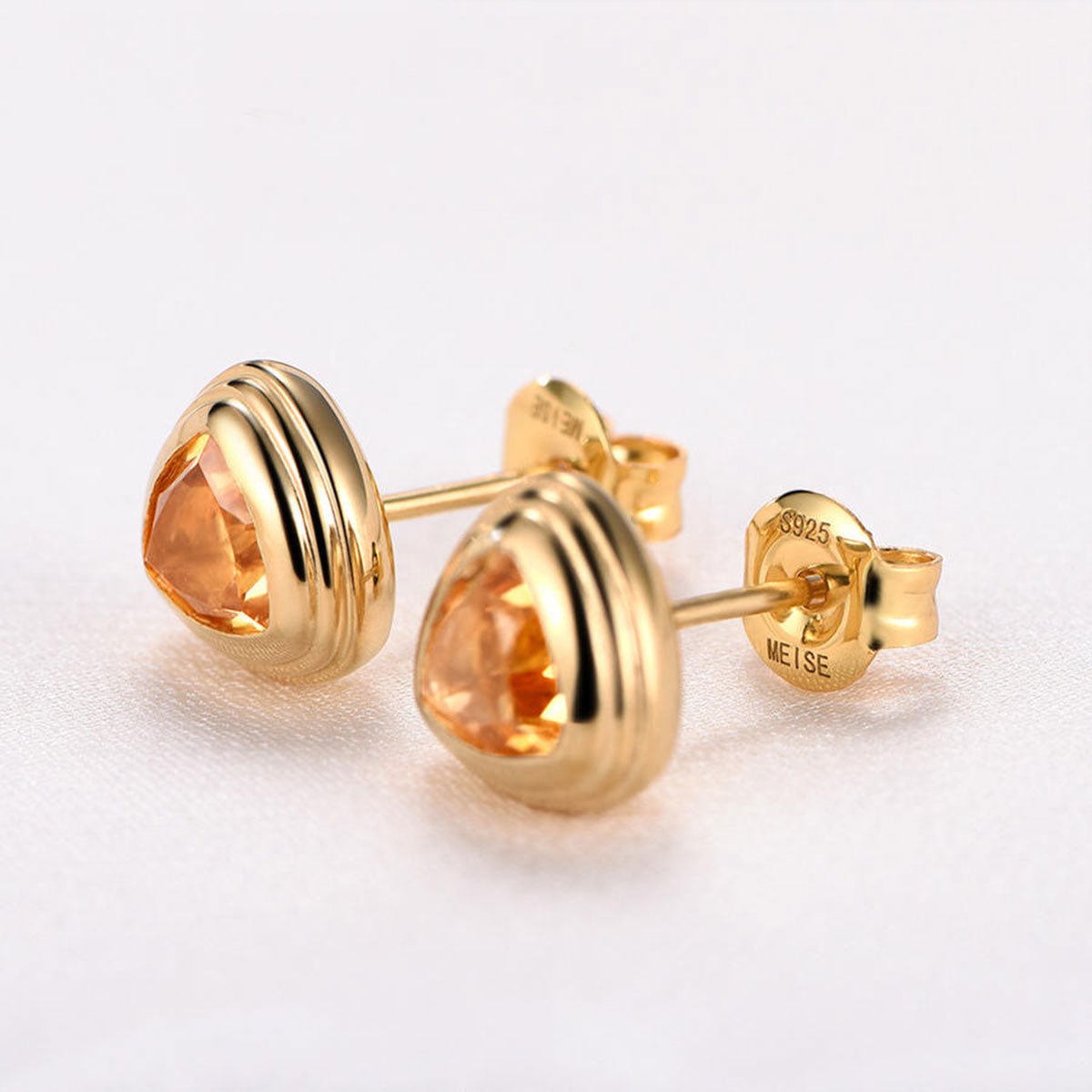 Gold Triangle Yellow Sapphire Stud Earrings