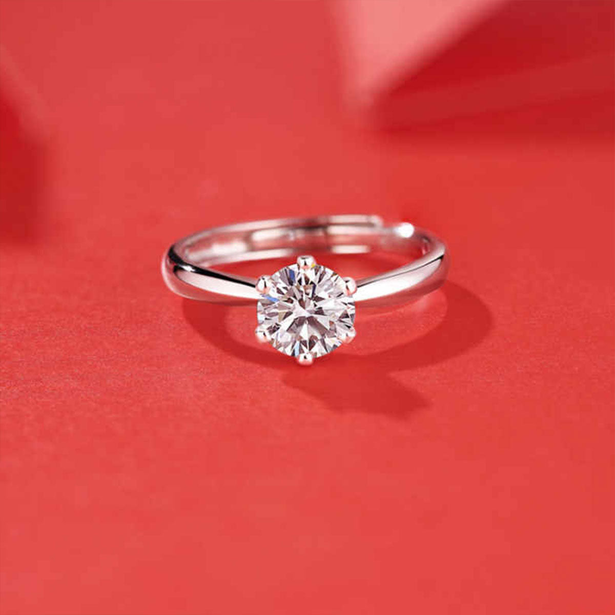 $5.99 Today: White Gold Prong Setting Round Cut Adjustable Moissanite Ring