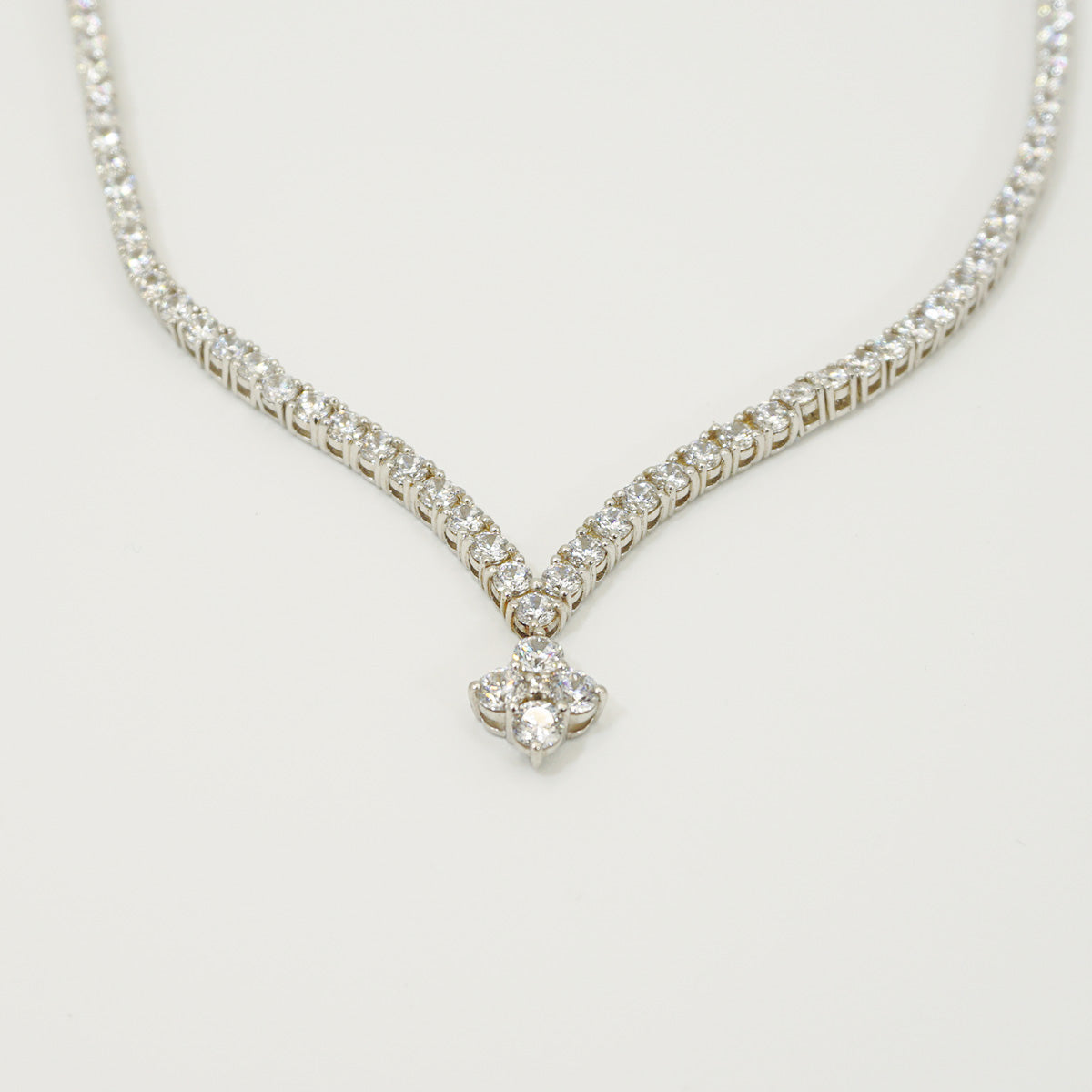 Sterling Silver Tennis Style Heart Line Full Stones Necklace