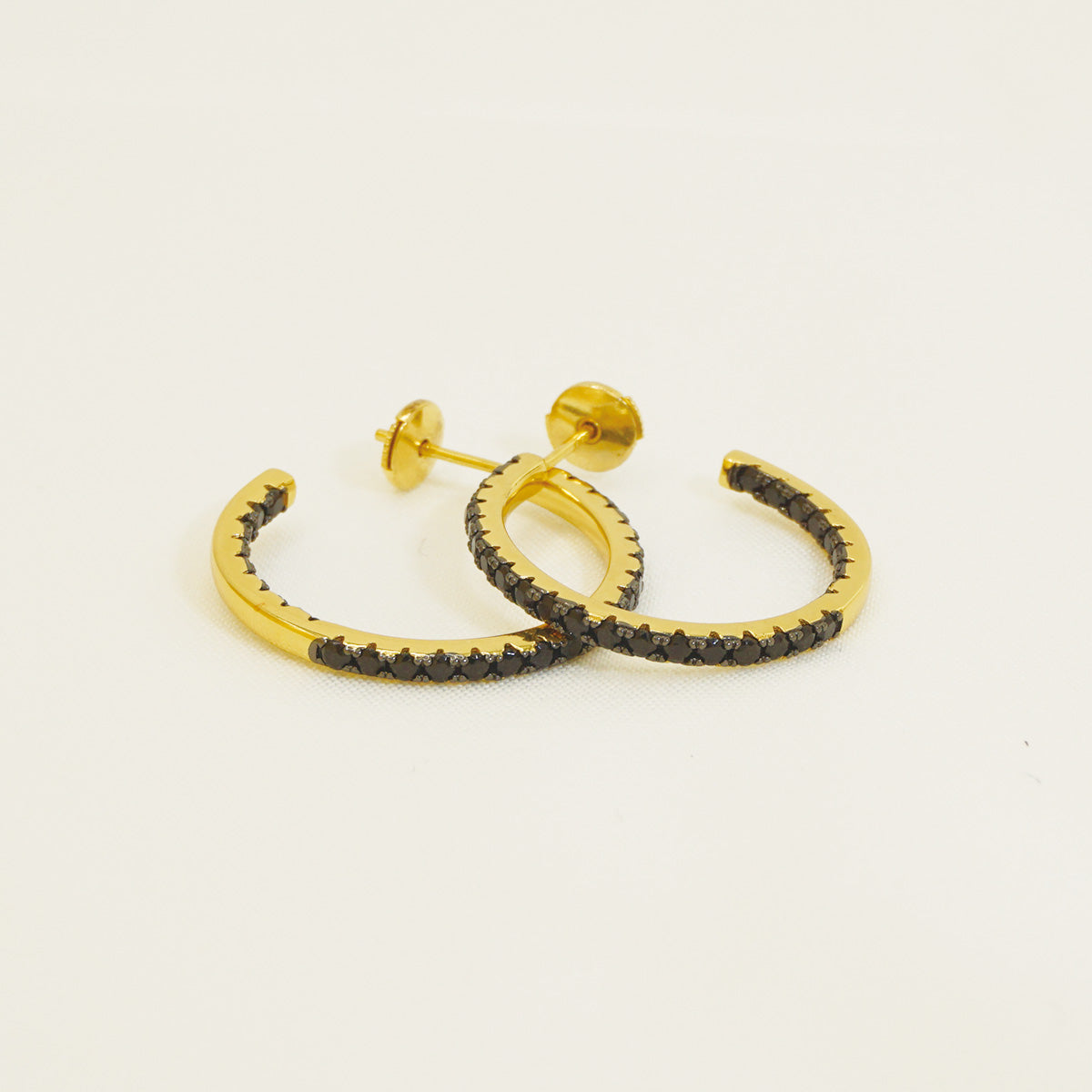 Golden Black Stones Hoop Earrings