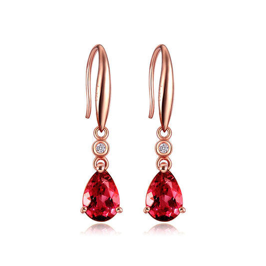 Gold Drip Shape Ruby Gem Dangle Earrings