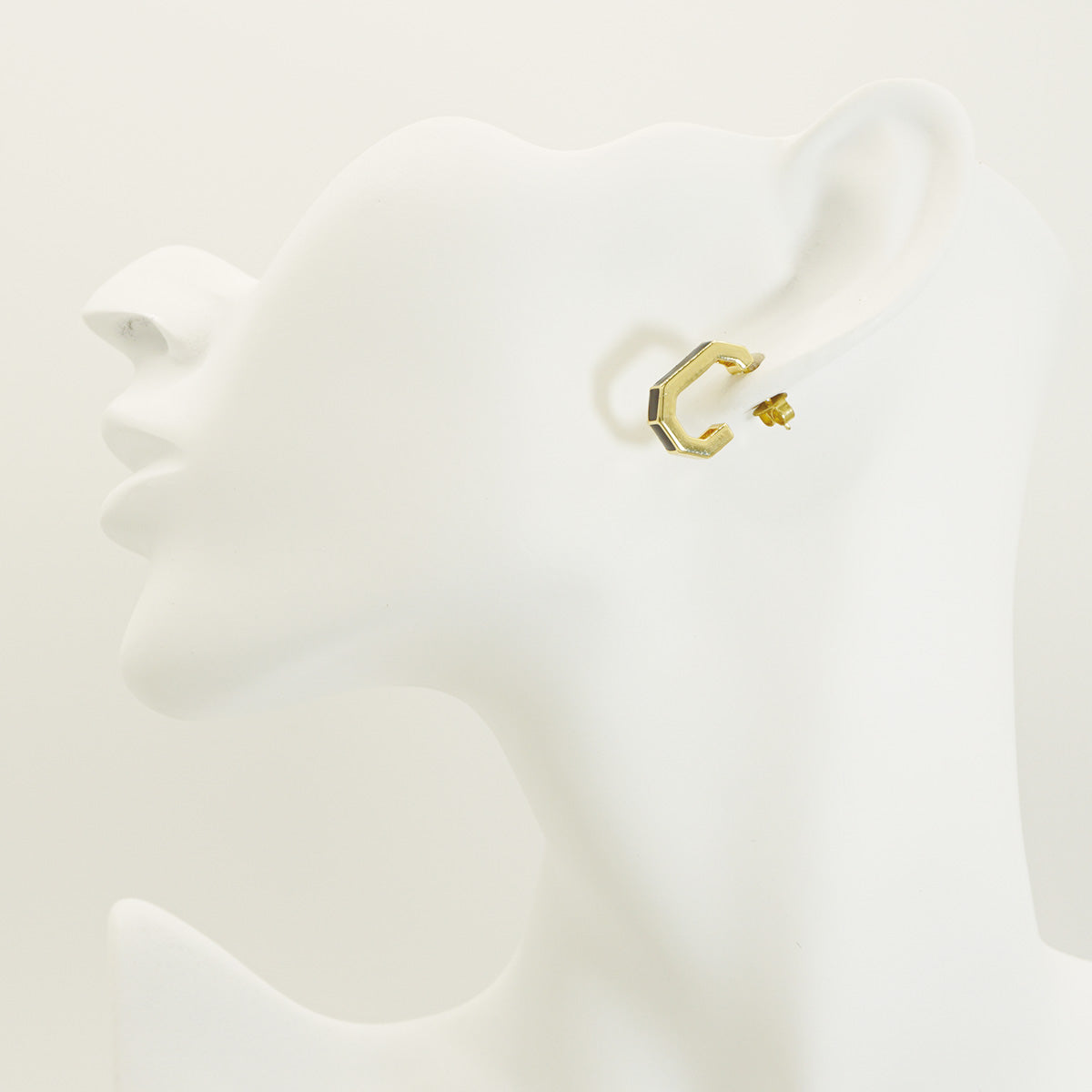 Black J Letter Shape Gold Stud Earrings