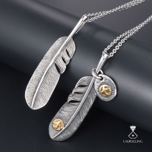 Titanium Steel Feather Pendant Set Necklace