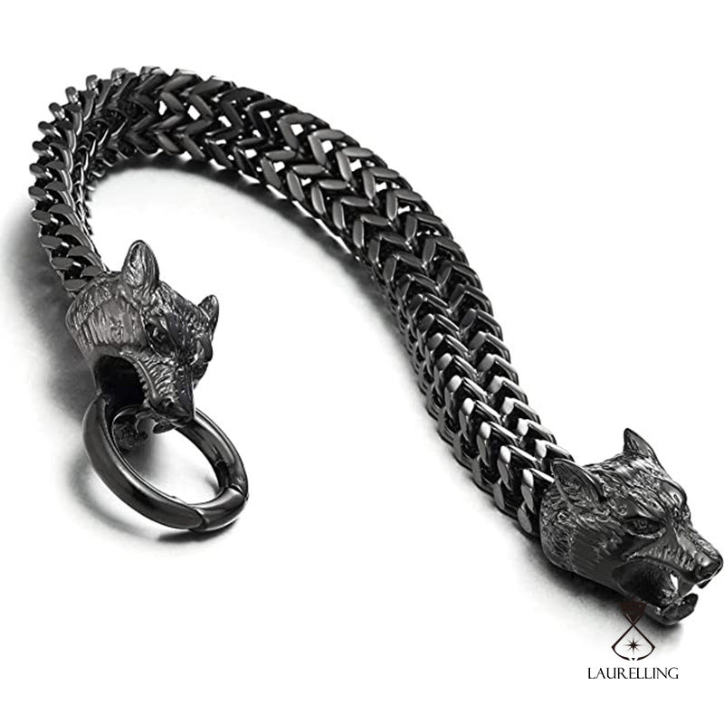 Vintage Viking Wolf Franco Link  Bracelet