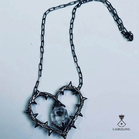 "Witch's Heart"-Clear Crystal Thorn Heart Necklace