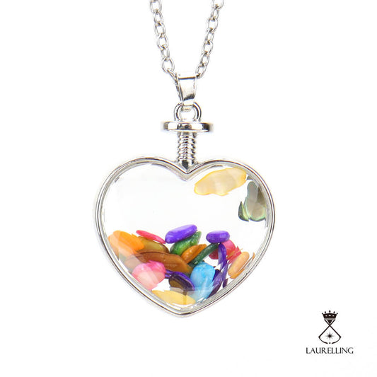 Heart Cut Pendant Gravel Polished Drift Bottle Necklace