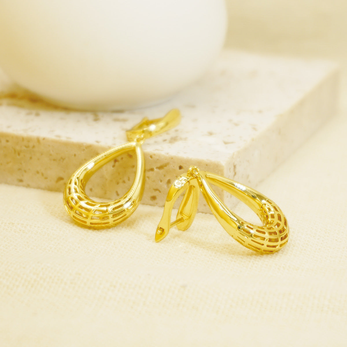 Hollow Carved Design Gold Dangle Earrings