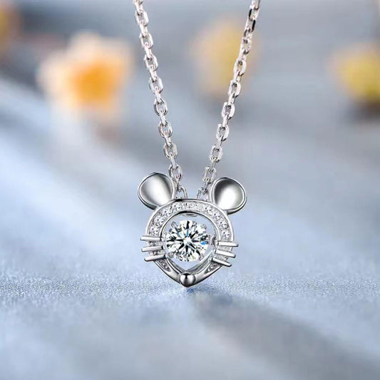White Gold Hollow Mouse Shape Beating Pendants Chains