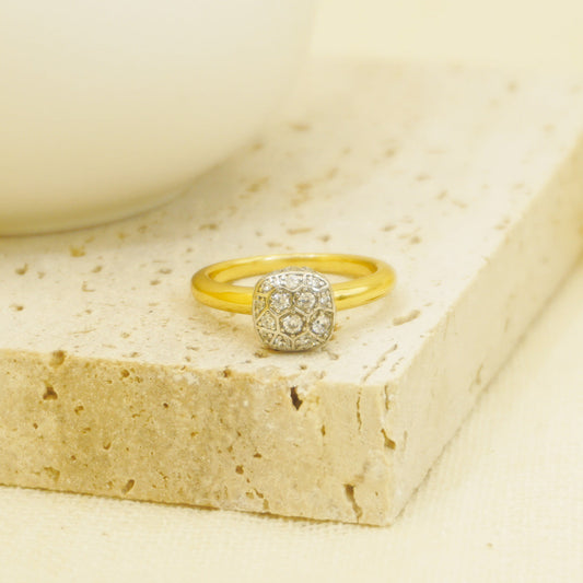 Gold and White Cluster Ring with Pave Setting Stones  for Women