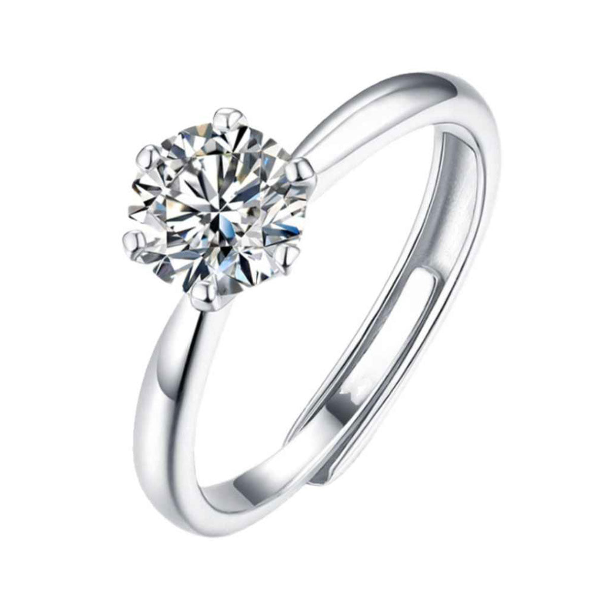 $5.99 Today: White Gold Prong Setting Round Cut Adjustable Moissanite Ring