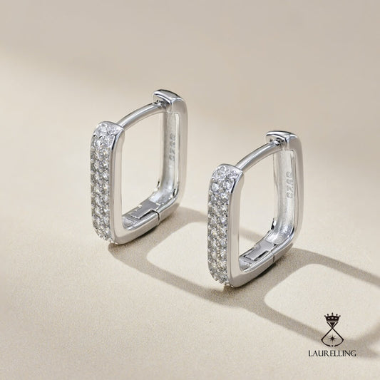 S925 Sterling Silver White Square Buckle Earrings